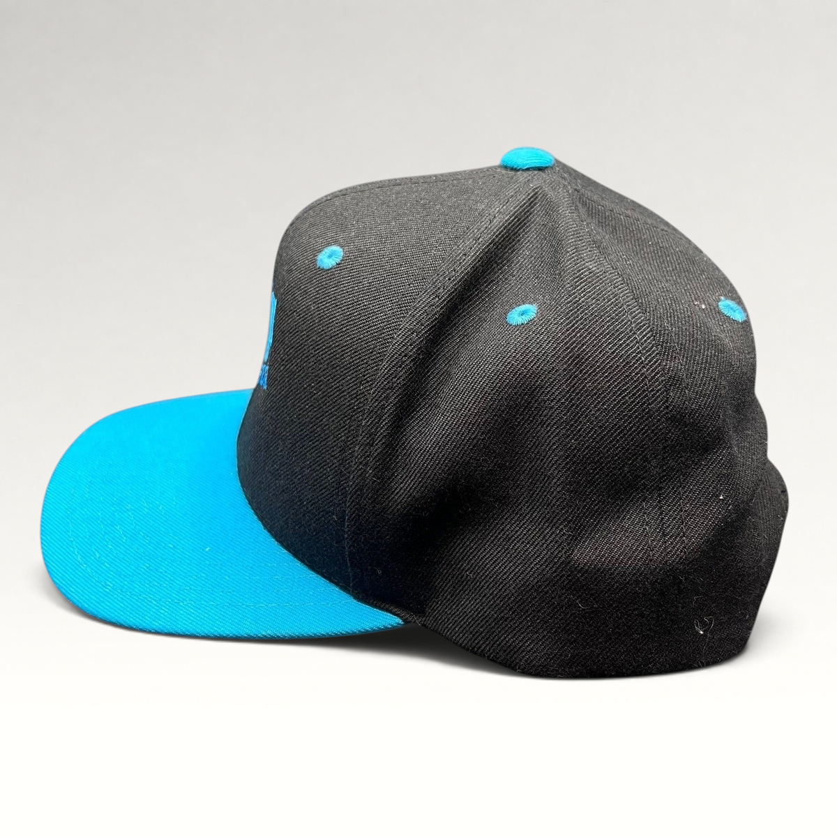 Raree Finds vintage Detroit Jazz Festival snapback hat with a black crown, teal brim, and structured wool-blend fit.