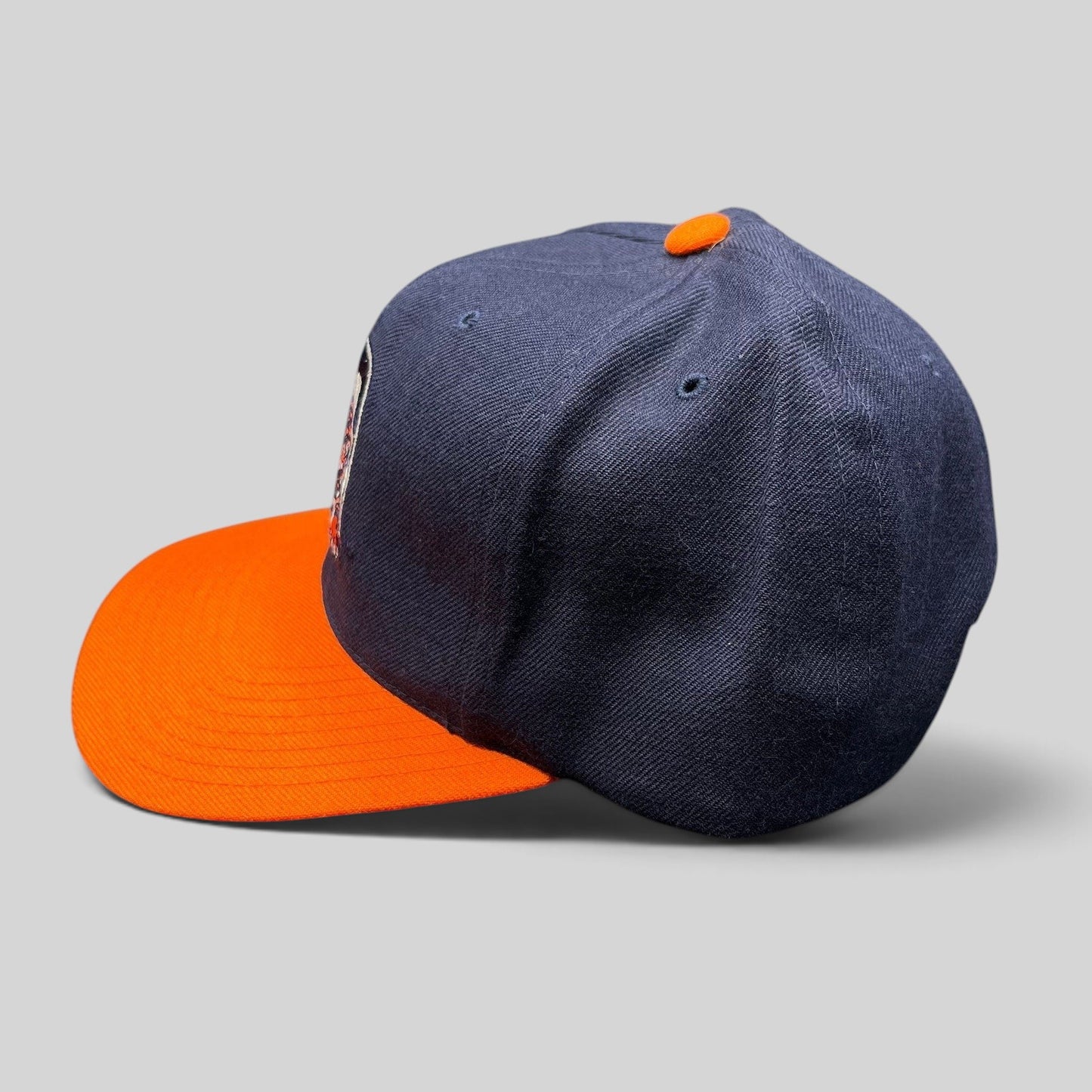 Raree Finds vintage American Needle Detroit Tigers wool snapback hat with navy crown and orange flat brim