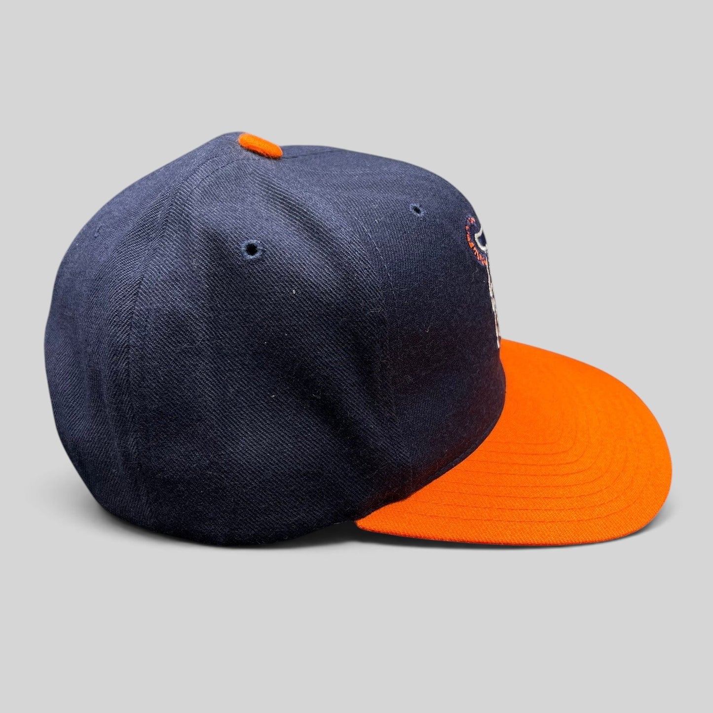 Raree Finds vintage American Needle Detroit Tigers wool snapback hat in navy and orange with a flat brim