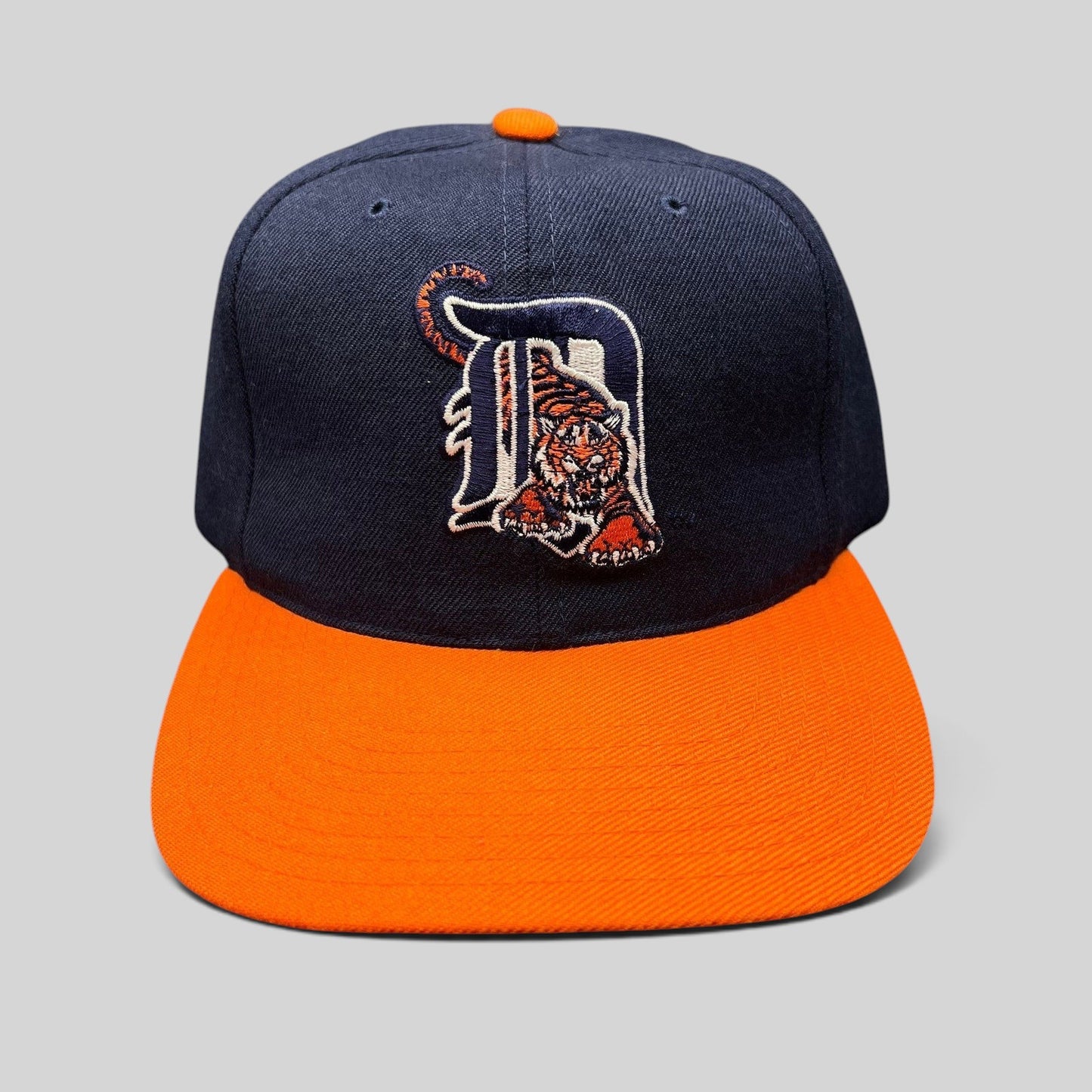 Raree Finds vintage American Needle Detroit Tigers wool snapback hat with navy crown and orange flat brim