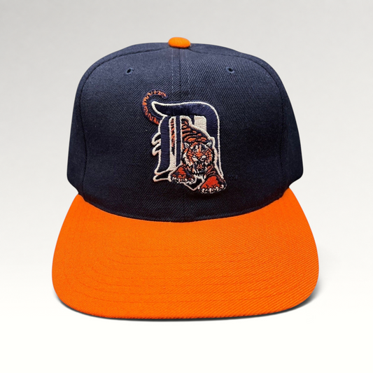 Raree Finds vintage American Needle Detroit Tigers wool snapback hat with navy crown and orange flat brim