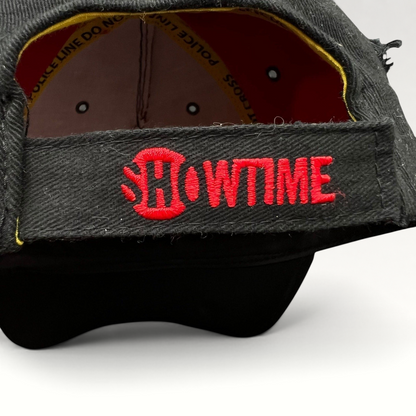 Raree Finds Dexter Showtime promo hat back view featuring red embroidered logo on black strapback closure