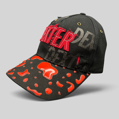 Raree Finds Dexter Showtime cast and crew promo hat in black with red embroidered logo and blood-splatter brim detail