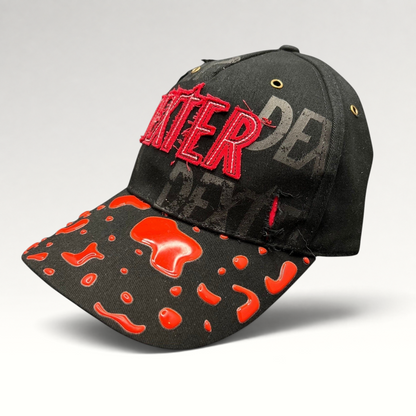 Raree Finds Dexter Showtime cast and crew promo hat in black with red embroidered logo and blood-splatter brim detail