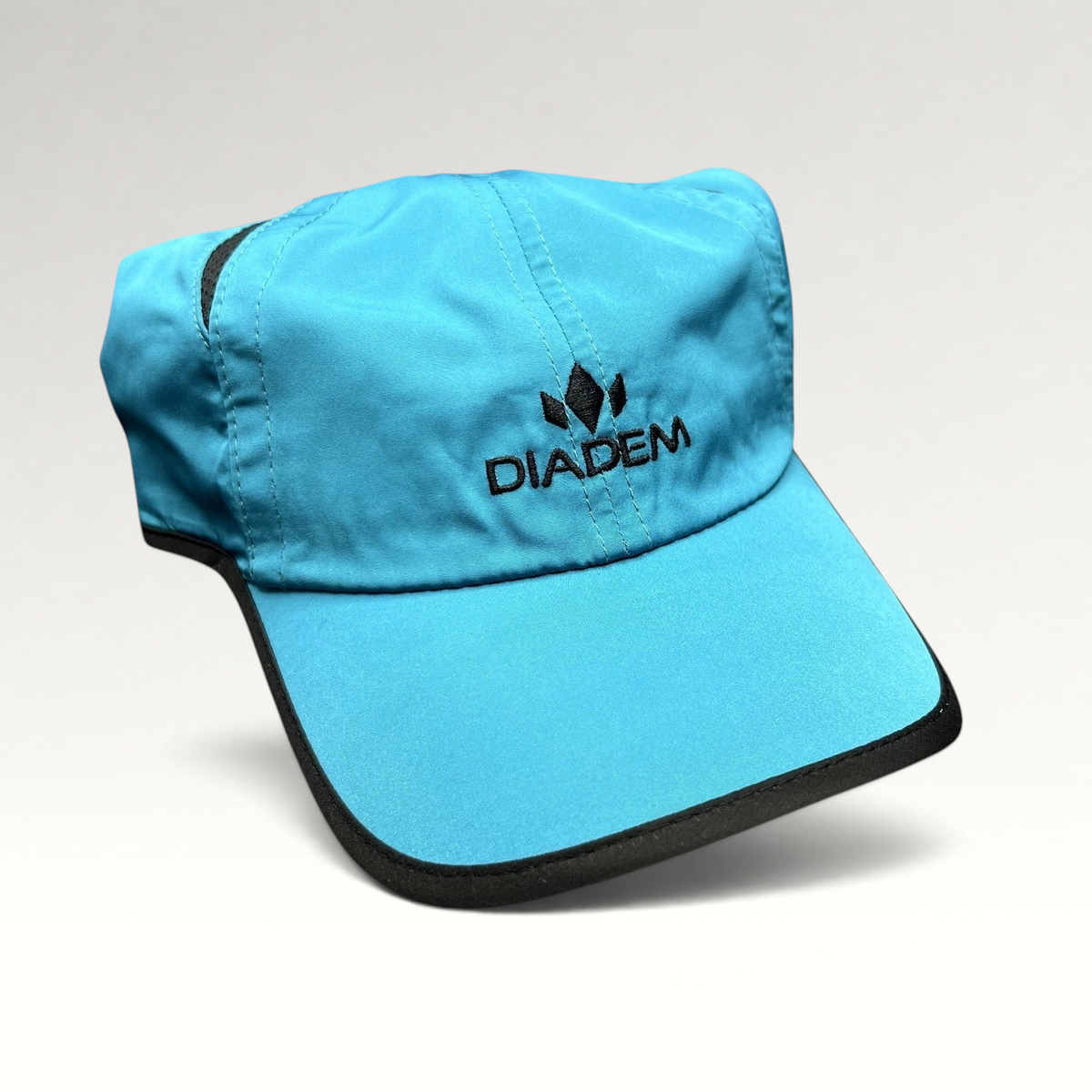 Raree Finds Diadem blue lightweight polyester performance running hat with black trim and embroidered front logo