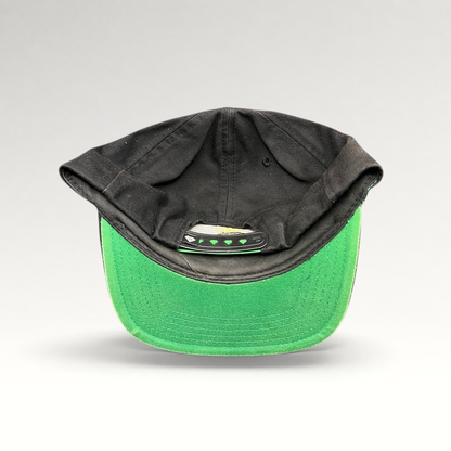 Raree Finds vintage Diamond Supply Co. black snapback hat with a green underbrim and branded snap closure