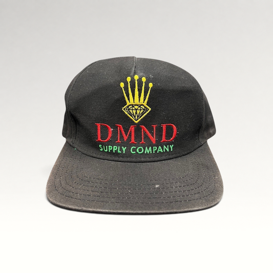 Raree Finds vintage Diamond Supply Co. black snapback hat with red, yellow, and green crown and diamond embroidery.