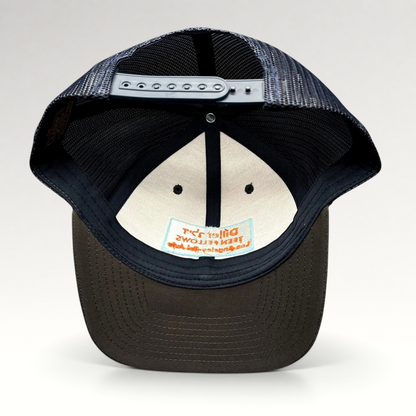 Raree Finds Diller Teen Fellows Yupoong Classics trucker hat interior view showing branding and snapback closure
