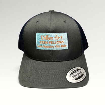Raree Finds Diller Teen Fellows charcoal and navy Yupoong Classics trucker hat with embroidered patch
