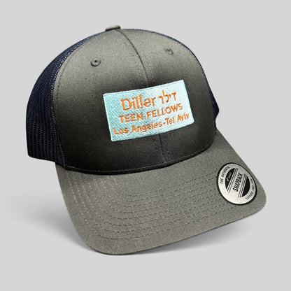 Raree Finds Diller Teen Fellows charcoal and navy Yupoong Classics snapback trucker hat with embroidered patch