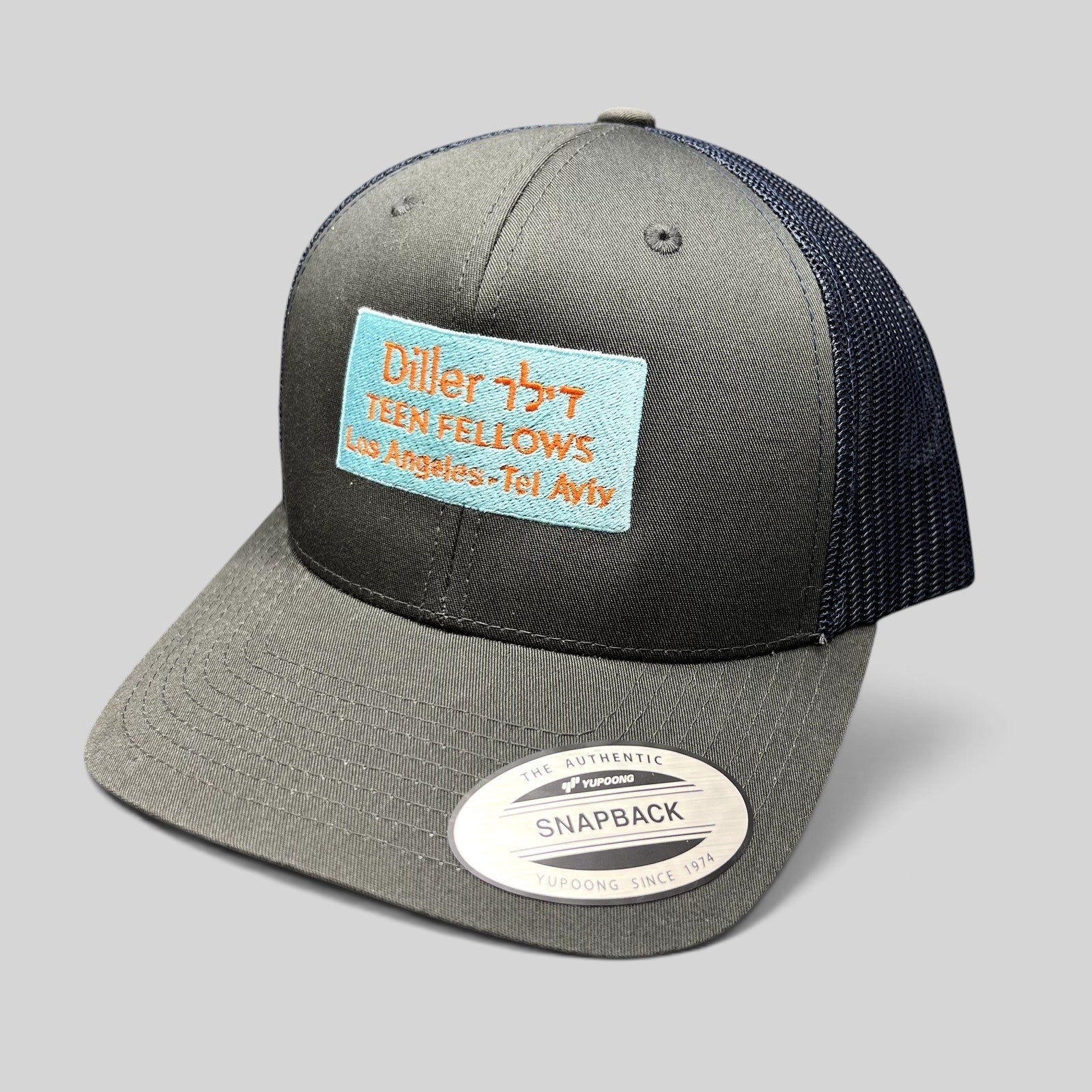 Raree Finds Diller Teen Fellows charcoal and navy Yupoong Classics trucker hat with embroidered patch