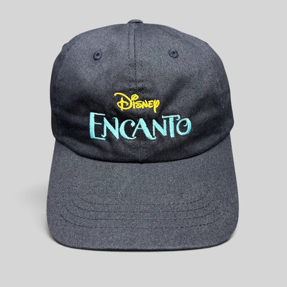 Raree Finds navy blue cotton dad hat with embroidered Disney Encanto logo in gold and teal on the front