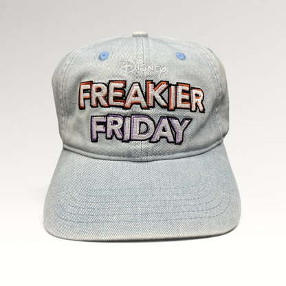 Raree Finds Disney Freakier Friday promotional light blue washed cotton dad hat with multicolor embroidery