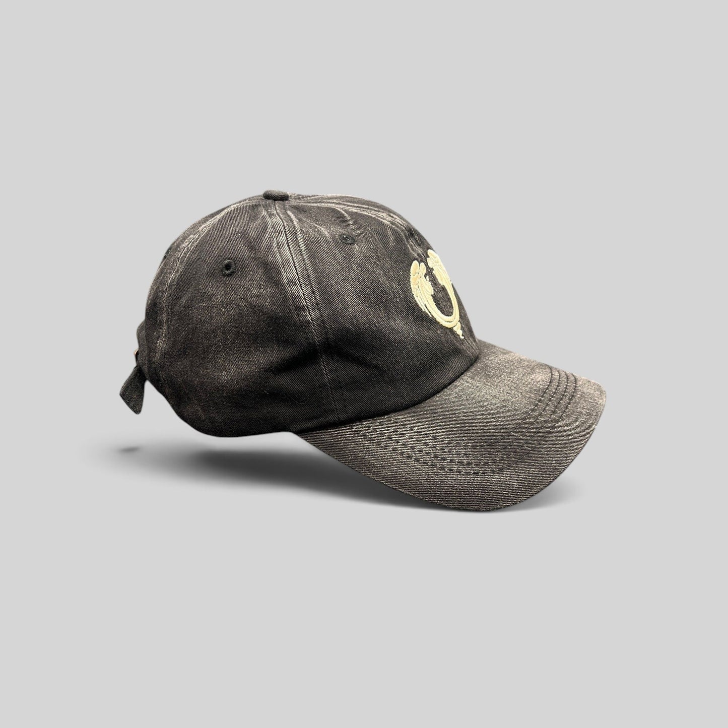 Raree Finds vintage Jesus Christ Superstar dad hat in distressed black cotton with embroidered emblem and curved brim