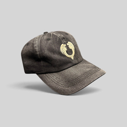 Raree Finds vintage Jesus Christ Superstar distressed black dad hat with embroidered emblem and pre-curved brim.