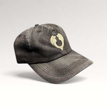 Raree Finds vintage Jesus Christ Superstar distressed black dad hat with embroidered emblem and pre-curved brim.