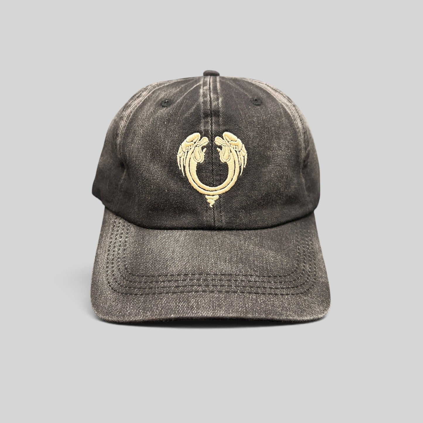 Raree Finds vintage Jesus Christ Superstar dad hat in distressed black cotton with an embroidered front emblem.