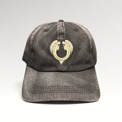 Raree Finds vintage Jesus Christ Superstar dad hat in distressed black cotton with an embroidered front emblem.