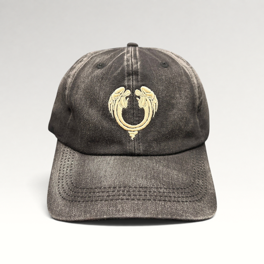 Raree Finds vintage Jesus Christ Superstar dad hat in distressed black cotton with an embroidered front emblem.