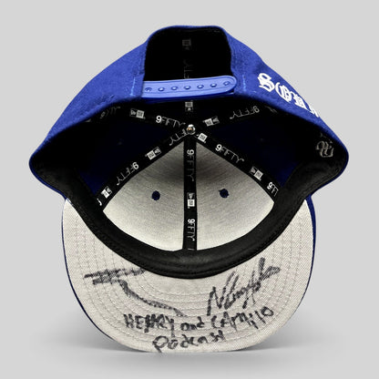 Raree Finds royal blue New Era 9FIFTY Los Angeles Dodgers snapback hat with Henry and Camilo signatures on the brim