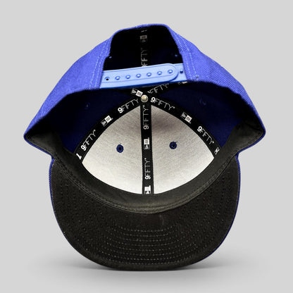Raree Finds Los Angeles Dodgers New Era 9FIFTY snapback hat interior view showing royal blue crown and black visor