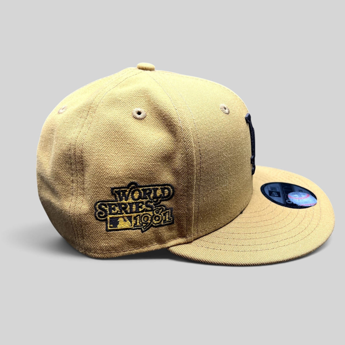 Raree Finds New Era LA Dodgers 1981 World Series tan snapback hat with side patch and flat brim