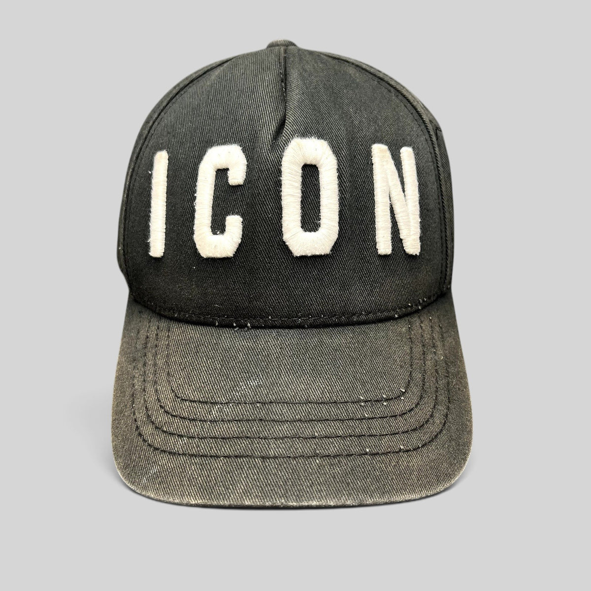 Raree Finds DSQUARED2 black baseball cap with large raised white ICON embroidery on the front panel