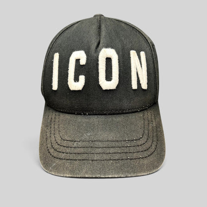 Raree Finds DSQUARED2 black baseball cap with large raised white ICON embroidery on the front panel