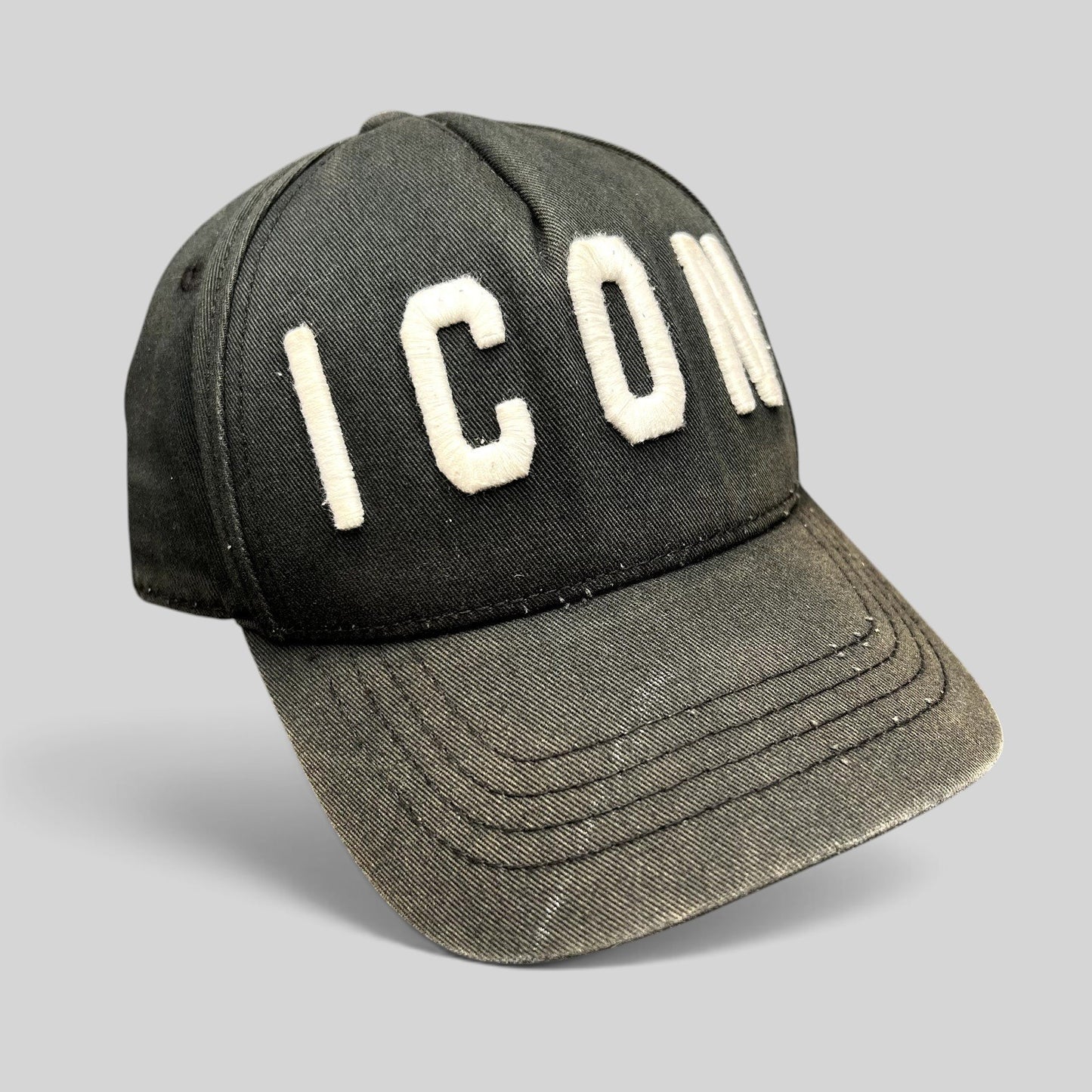 Raree Finds DSQUARED2 black ICON strapback hat with bold raised white embroidery on the front panel