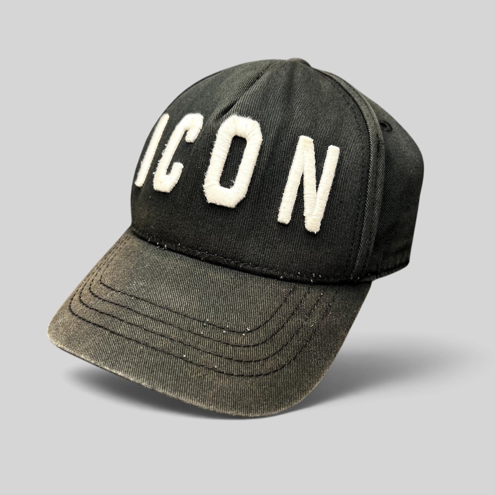 Raree Finds DSQUARED2 black ICON strapback hat with oversized raised white embroidery on the front panel