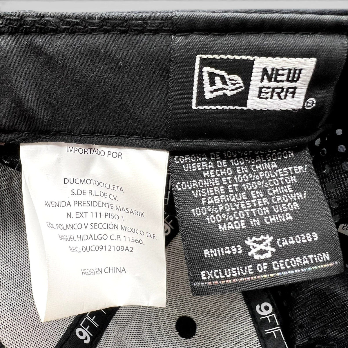 Raree Finds Ducati New Era 9FIFTY snapback interior care labels and branding tags in black and white