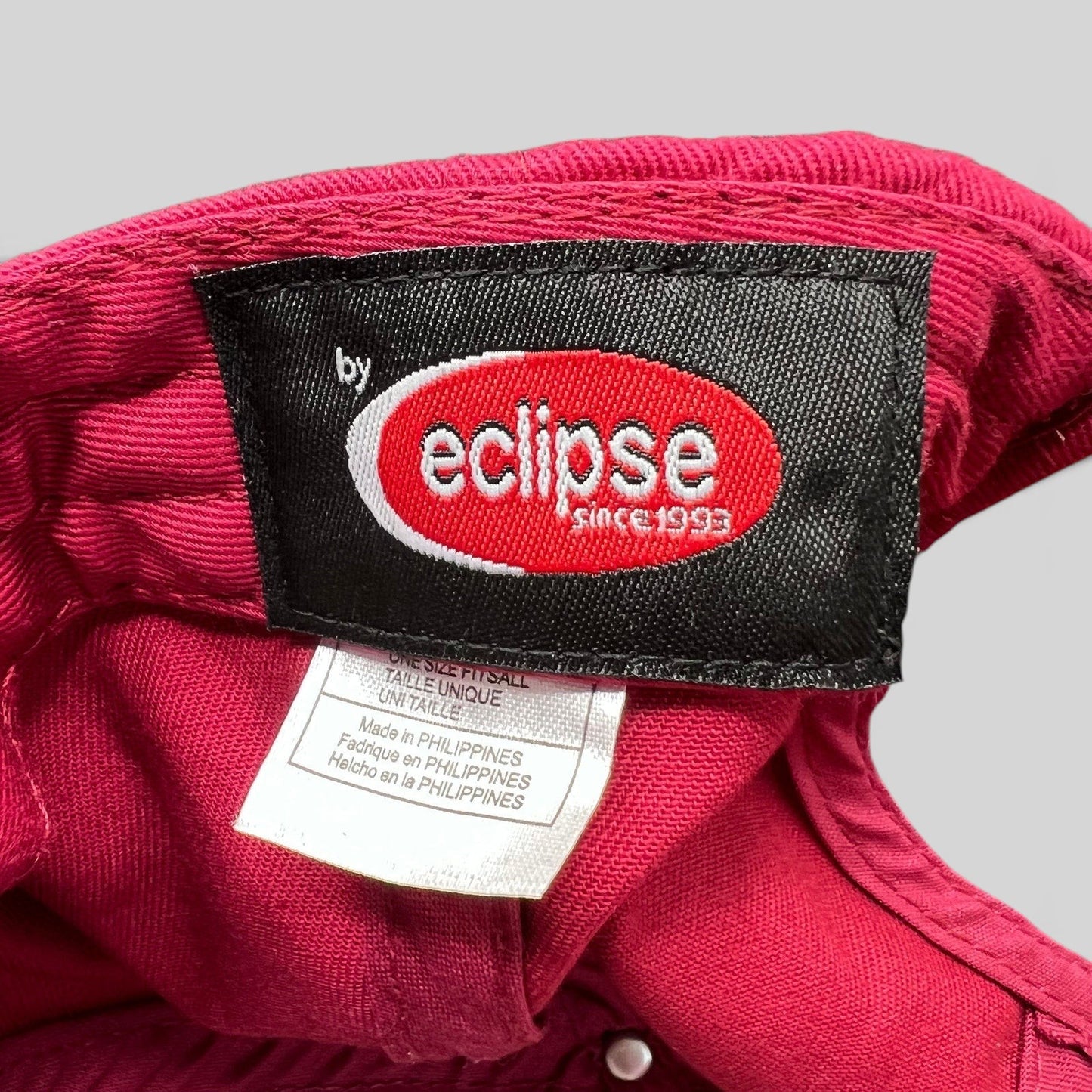 Raree Finds vintage Eclipse snapback interior tag showing brand logo and Philippines manufacturing label