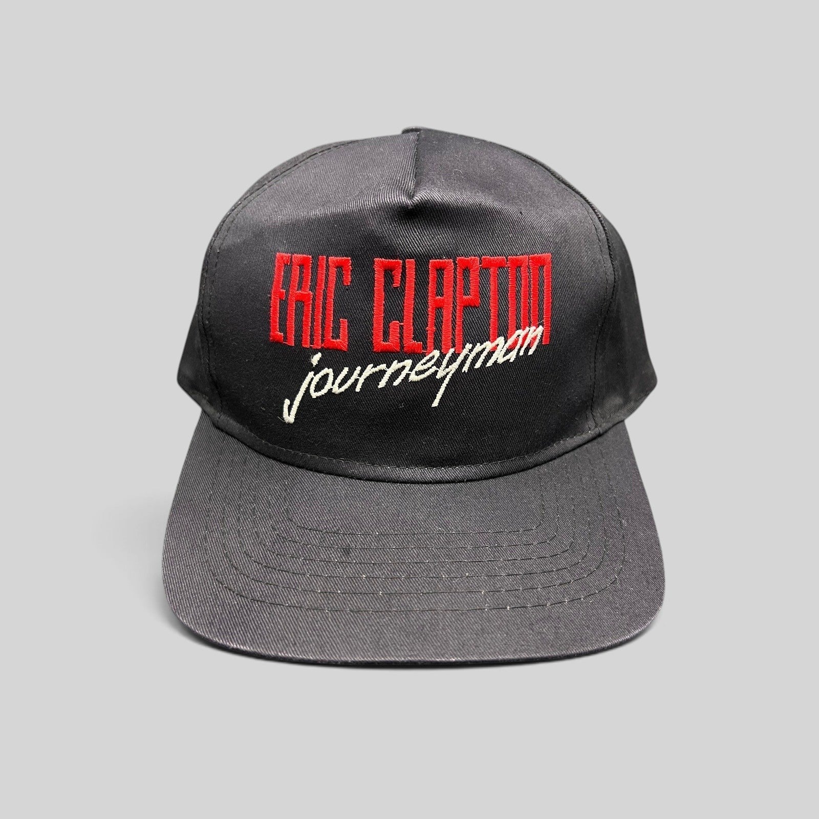 Raree Finds vintage 1989 Eric Clapton Journeyman tour snapback hat in black twill with red and white embroidery