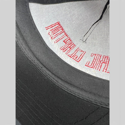 Raree Finds vintage 1989 Eric Clapton Journeyman tour hat interior showing red embroidery on white lining and black brim