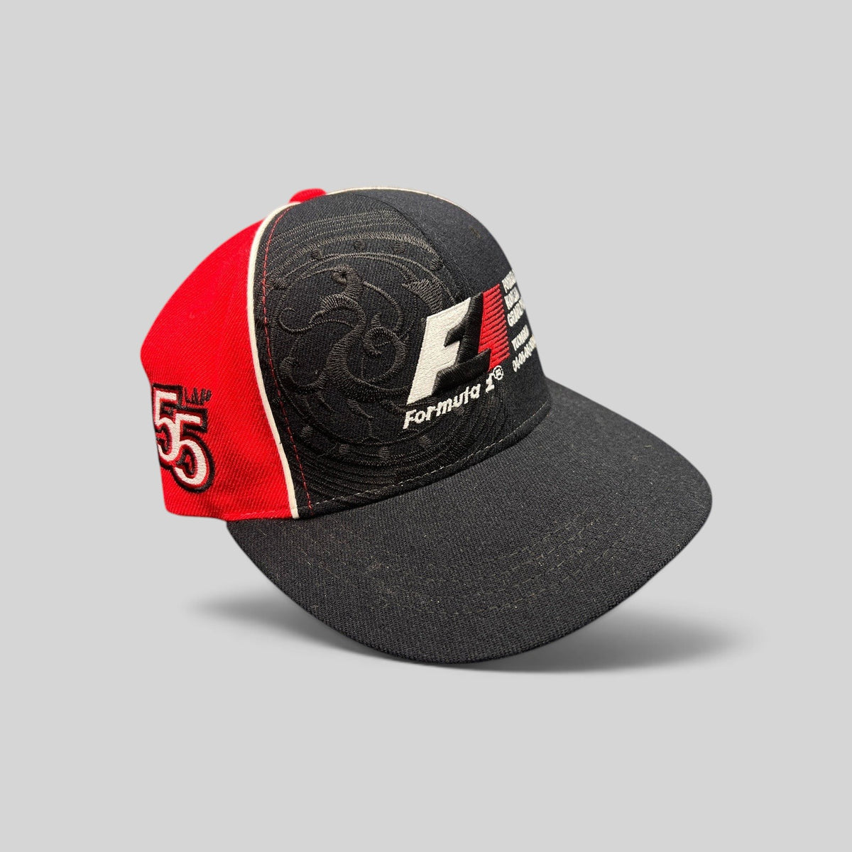 Raree Finds 2013 Formula 1 Korean Grand Prix 1st Place snapback hat in black and red with embroidered F1 logo.