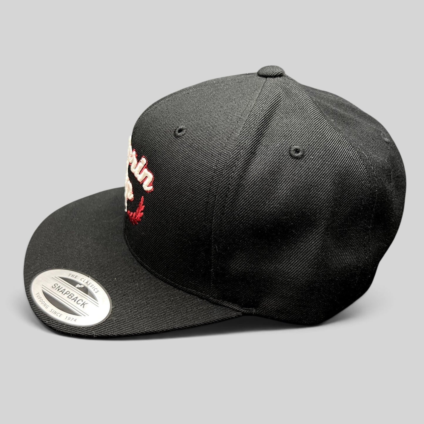 Raree Finds Fedorin Cup hockey snapback hat in black with red and white embroidered script and laurel logo