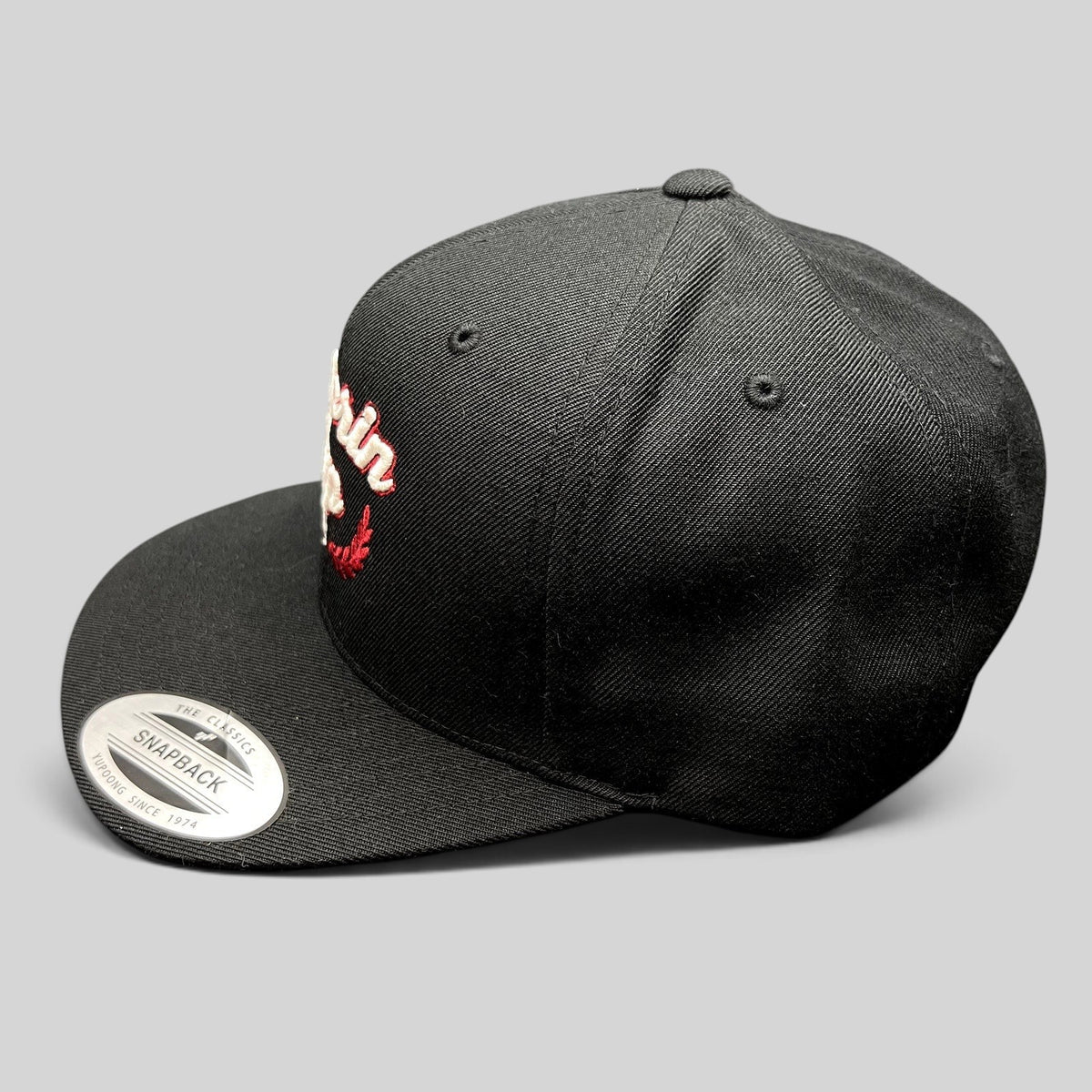 Raree Finds Fedorin Cup hockey snapback hat in black with red and white embroidered script and laurel logo