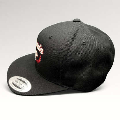 Raree Finds Fedorin Cup hockey snapback hat in black with red and white embroidered script and laurel logo