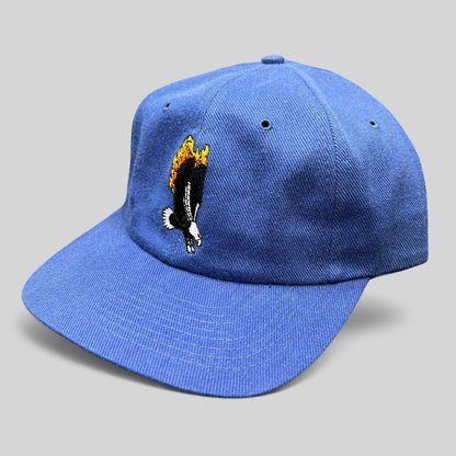 Raree Finds vintage 1998 Firestorm movie crew hat in royal blue with embroidered flaming eagle graphic