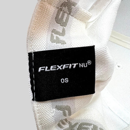 Raree Finds white Flexfit NU hat interior label showing size OS and branding on the inner seam tape