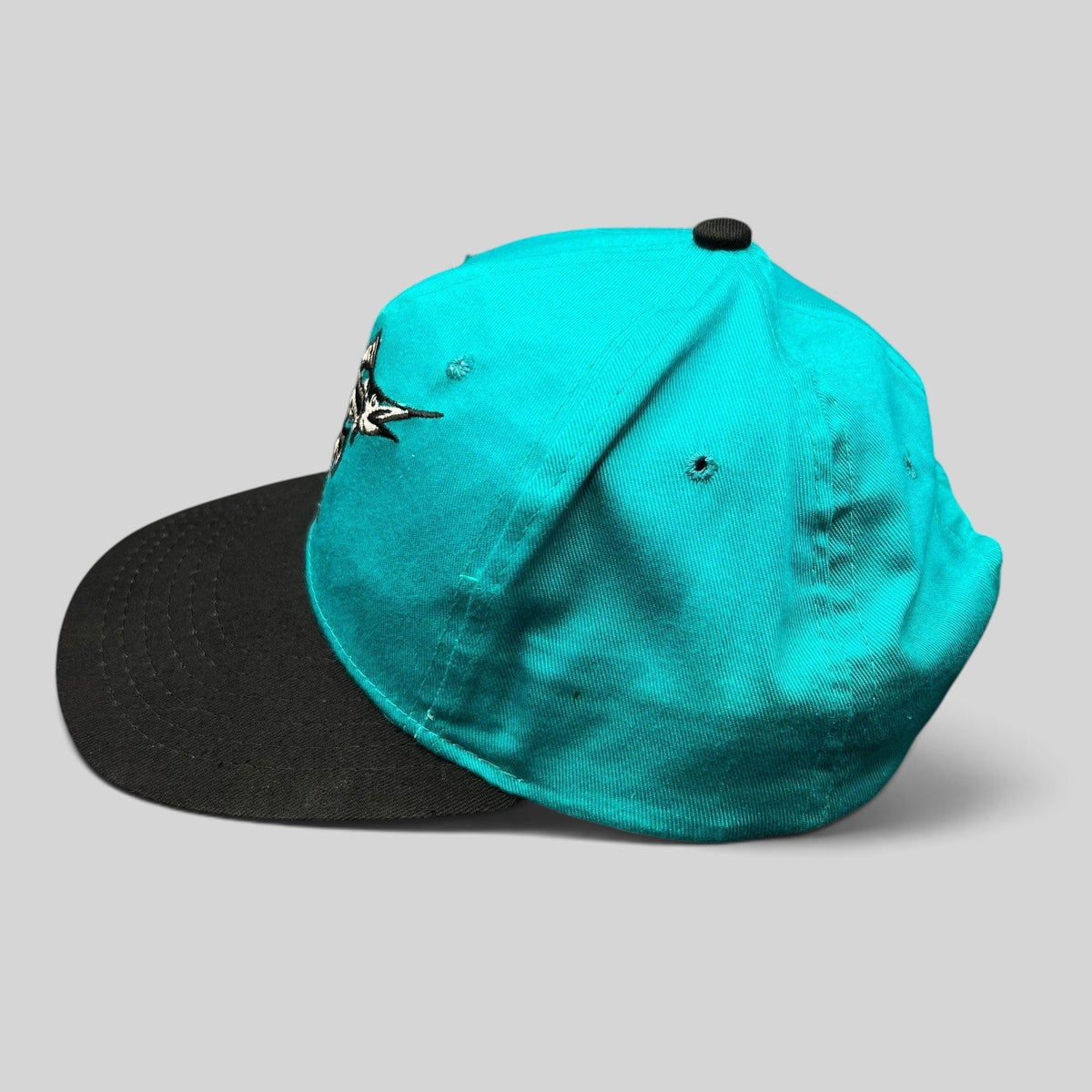 Raree Finds vintage Florida Marlins youth snapback cap with teal crown, black brim, and embroidered marlin logo