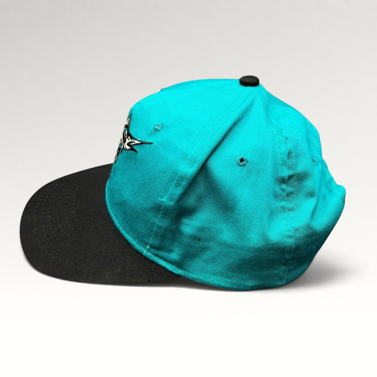 Raree Finds vintage Florida Marlins youth snapback cap with teal crown, black brim, and embroidered marlin logo