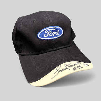 Raree Finds navy and cream Ford oval logo strapback hat with a signed brim reading #22 DAV by Cap America