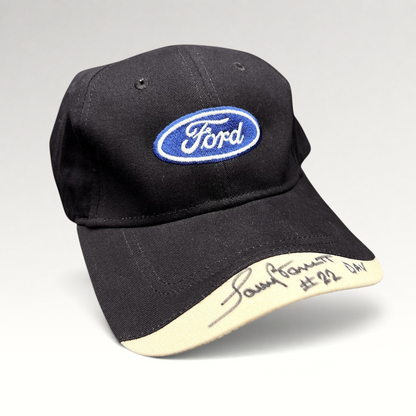 Raree Finds navy and cream Ford oval logo strapback hat with a signed brim reading #22 DAV by Cap America