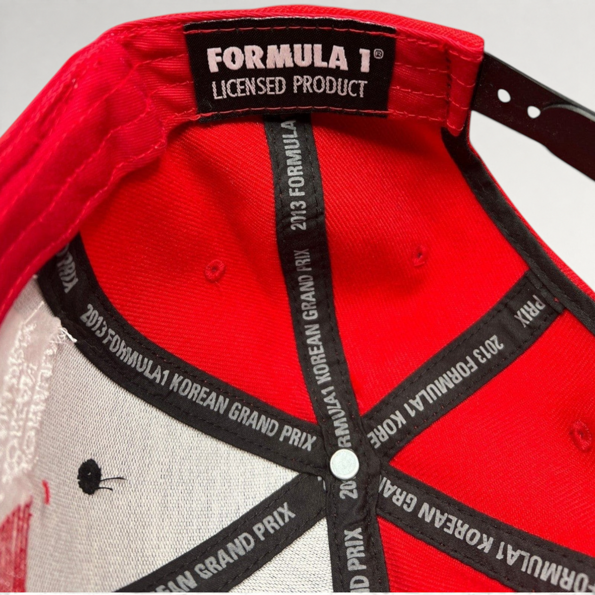Raree Finds 2013 Formula 1 Korean Grand Prix snapback interior with branded taping and licensed product tag