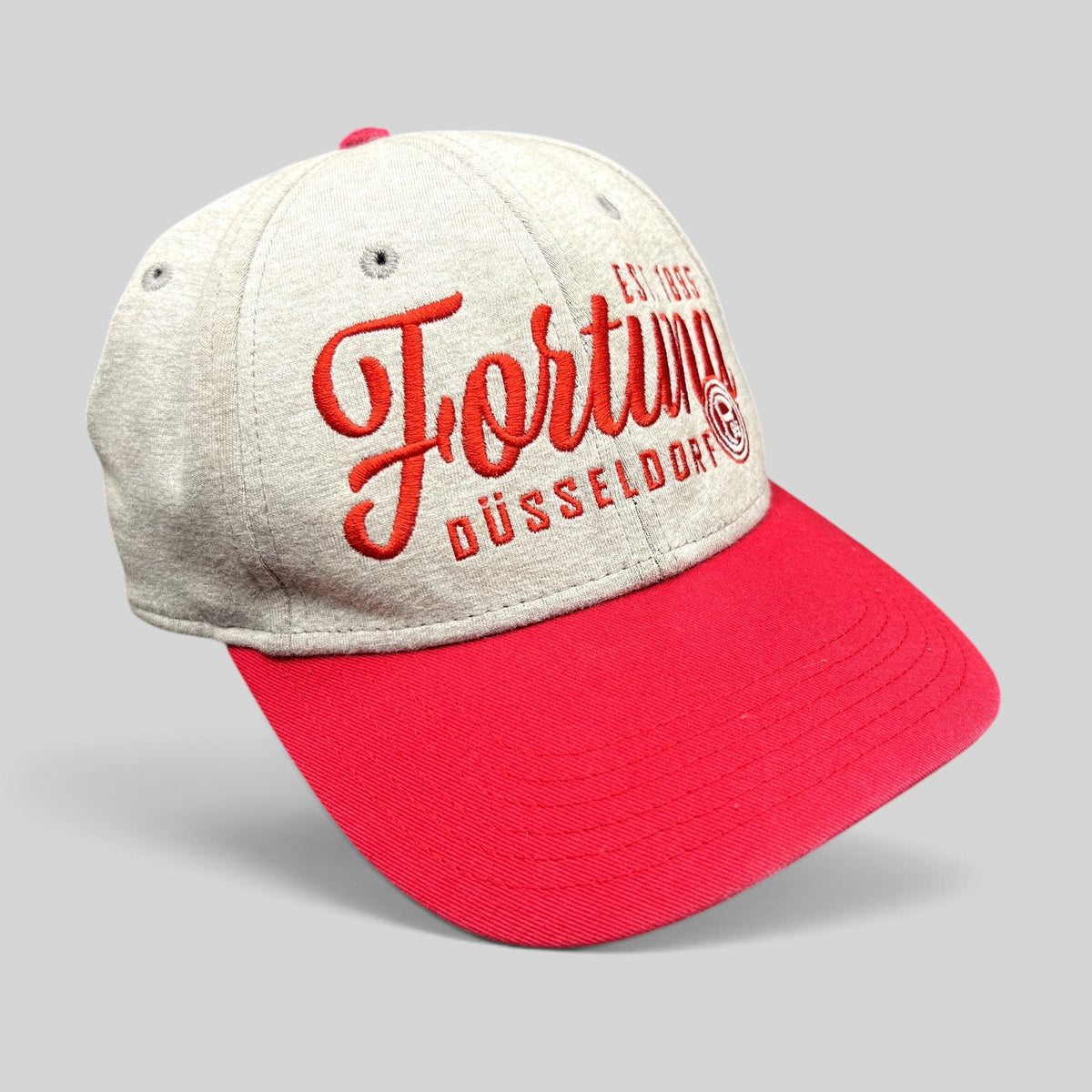 Raree Finds Fortuna Düsseldorf heather gray strapback hat with red brim and embroidered red soccer club logo