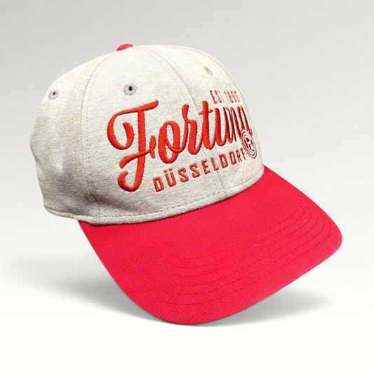 Raree Finds Fortuna Düsseldorf heather gray strapback hat with red brim and embroidered red soccer club logo