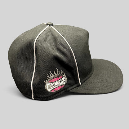 Raree Finds black Fox Racing Cosmo snapback hat with white contrast piping and pink embroidered side logo detail