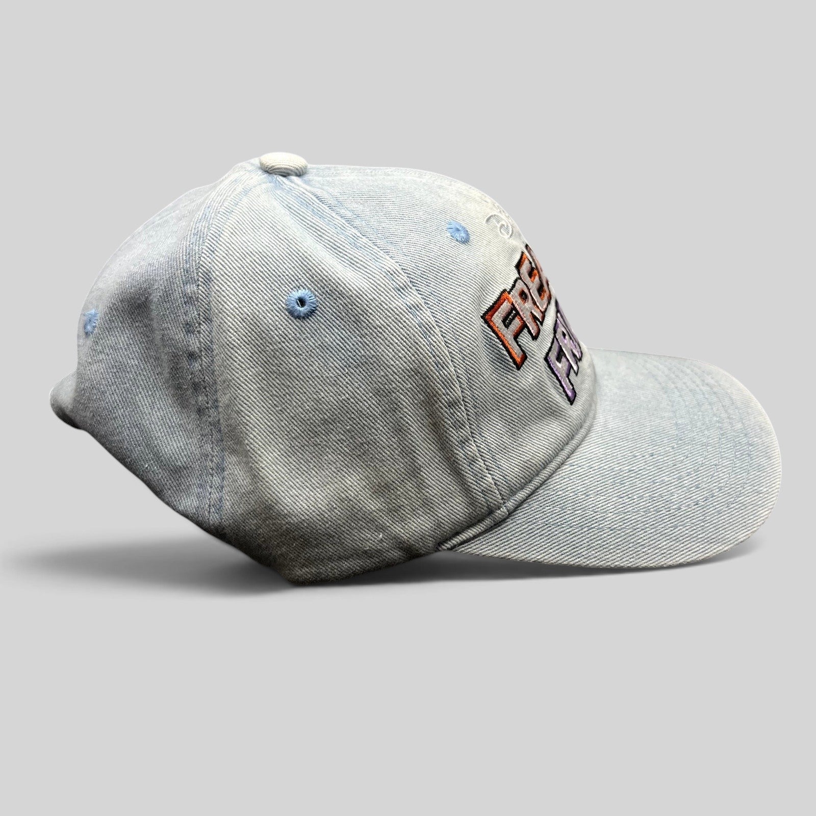 Raree Finds Disney Freakier Friday light blue washed cotton dad hat with multicolor embroidered movie logo side view
