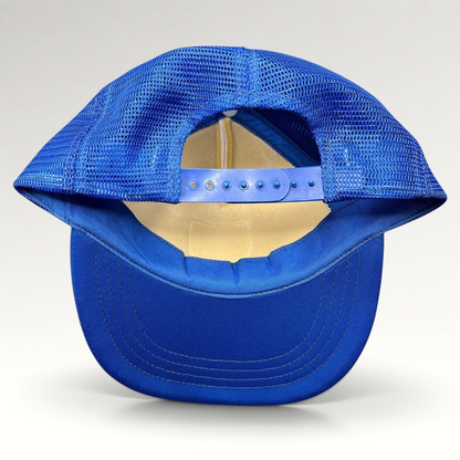 Raree Finds vintage Germany trucker hat showing the blue mesh back, adjustable snapback closure, and blue bill.